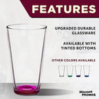 DISCOUNT PROMOS Arc Pint Glass 16 oz. Set of 10, Bulk Pack - Beer Glasses, Heavy Duty Drinkware - Pink