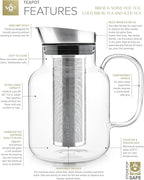 Teabloom 100% Plastic-Free Large Multi-Brew Borosilicate Glass Teapot + Kettle + Pitcher – Steep and Serve Hot Tea, Iced Tea, Cold Brew Tea and Fruit Infused Water – Legacy Tea Maker