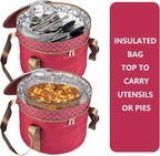 12 Inch Cake carrier Container with Lid and Handles Includes Insulated Bag for Safe Transportation of Buttercream Doesn't Melt Easy for Cakes, Pies and Cupcakes (Red)