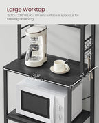 VASAGLE Coffee Bar, Baker’s Rack for Kitchen with Storage, 6-Tier Kitchen Shelves with 6 Hooks, Microwave Stand, Industrial, 15.7 x 23.6 x 65.7 Inches, Charcoal Gray and Black UKKS024B22