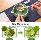 Matcha Whisk Bowl Set, 7PCS All-in-One Japanese Tea Set Includes Matcha Bowl with Spout, Bamboo Whisk (Chasen) with Stand, Scoop, Sifter, Complete Kit for Ceremony, Gift for Matcha Tea Lovers（Green)