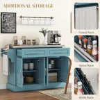 HOMCOM Rolling Kitchen Island Cart with Wheels, Portable Island Table for Kitchen with Stainless Steel Top, Adjustable Shelves, 2 Drawers, Spice, Knife and Towel Rack, Teal Blue