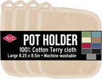 RITZ Terry Potholder & Hot Pad: Unparalleled Heat Resistant, Durable 100% Cotton – Ergonomically Designed for Optimal Grip – Easy-Care Machine Washable – 4-Pack, Latte