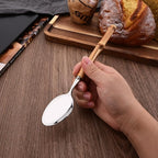 30PCS Silverware Set for 6, Bamboo Handle Flatware Set, Stainless Steel Cutlery Set for Home Restaurant and Party, Bamboo Forks Spoons and Knives Set, Polished Tableware