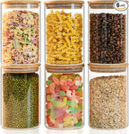 Liuruiyu 50oz Glass Food Storage Jars Set of 6,Glass Storage Containers Clear Glass Food Canister with Bamboo Lid Airtight For Serving Tea, Coffee, Flour, Sugar, Candy, Cookie, Spice and More (Round)