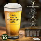 Custom Casale Pint Glass 16 oz. Set of 10, Personalized Bulk Pack - Beer Glasses, Heavy Duty Drinkware - Black