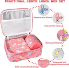 Bento Lunch Box Set for Kids with 10oz Soup Thermo, Leak-Proof Lunch Containers with 4 Compartment, Kids Thermo Hot Food Jar and Insulated Lunch Bag for Kid to School,BPA-Free(Unique Horse)