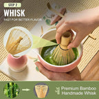 Matcha Whisk Set, 7 Pcs Pink Matcha Kit with Bowl, Whisk and Holder, Bamboo Scoop, Scoop Rest, Sifter & Tea Towel, Tea Gifts for Making Breakfast, Latte Match-a Lovers