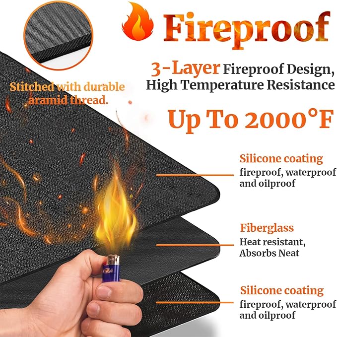 36 x 30 inches Under Grill Mat/Grill Mat for Deck, 4 Layers Under Grill Floor Mats to Protect Deck, BBQ Mat for Under BBQ Fireproof Mat Deck Patio Protect Mat Waterproof Oil-Proof Reusable