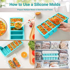 1/2 Cup Silicone Freezer Molds with Lid, 2-Pack Silicone Freezer Trays for Soup, Sauce & Broth – Meal Prep Containers, Large Ice Cube Tray, Oven & Dishwasher Safe