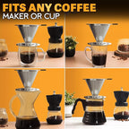 Stainless Steel Pour Over Coffee Maker With Cleaning Brush & Non-Slip Silicone Handle - 2 Cups Capacity Stainless Steel Coffee Pour Over Dripper With Secure Wide Base, Clean Flavor Paperless
