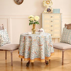 patdrea Designer Vintage Tablecloth for Round Table,Yellow Linen Floral Birds Tablecloths,Decorative Table Cover for Kitchen Dining Holiday Banquet,Christmas,Thanksgiving,Diameter 55"-Magnolia