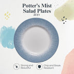 Portmeirion Potter's Mist Dinner Plate (Set of 4) - 8-Inch Stackable Earthenware Plates - Microwave & Dishwasher Safe, Handcrafted Dinnerware for Casual & Formal Table Settings (Blue Mist)