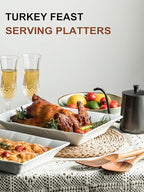 YHOSSEUN Turkey Platters for entertaining Serving Bowls Set of 2, Ceramic Serving Dishes for Thanksgiving, White Serving Platter for Turkey, Rectangular Baking Dishes and Roasting Pan