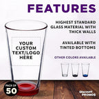 Custom Libbey Pint Glass 16 oz. Set of 50, Personalized Bulk Pack - Beer Glasses, Heavy Duty Drinkware - Red