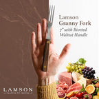 Lamson 7" Granny Fork with 3-Tines - High-Carbon Stainless Steel Forks, Riveted Walnut Handle - Versatile Kitchen Dinner utensil for Meat, Vegetables - Handcrafted in USA