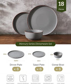 Famiware Mercury Plates and Bowls Sets, 18 Pieces Stoneware Dinnerware Sets, Dishes Set for 6, Microwave and Dishwasher Safe, Dark Grey