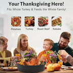 32L Large Oval Roaster Pan, Carbon Steel Roasting Pan with Rack and Lid for Thanksgiving Christmas Party, Turkey Roaster Pan for Chicken Beef Max Load 25 Lbs