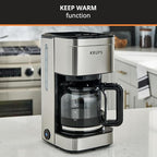 KRUPS Coffee Maker 10 Cups Simply Brew Stainless Steel Drip Coffee Maker, 900 Watts Coffee Filter, Drip Free, Dishwasher Safe Pot , Black & Silver
