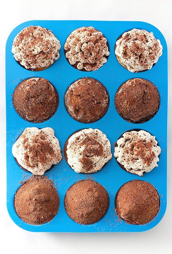 JEWOSTER 12 Cups Silicone Muffin Pan 2 Pack - Cupcake Pan Nonstick Silicone Molds Great for Making Muffin Cakes,Bread, Tart - BPA Free Baking Accessory