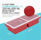 Silicone Freezer Tray With Lid-Soup Freezer Container molds-2-cup Extra Large Ice Cube Tray-makes 4 perfect 500ml portions cubes, For freezing soup,stews,sauces.Oven&Dishwasher-Safe(2-Pack)