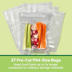 FoodSaver Pint Pre-Cut Vacuum Seal Bags, Easy Use Vacuum Storage Bags, Align to Seal and Tear to Open Vacuum Sealer Storage Bags, 27 Pack