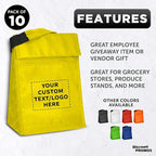 DISCOUNT PROMOS 10 Hook and Loop Insulated Lunch Bags Set - Customizable Text, Logo - Polyester, Durable, Vibrant, Reusable - Yellow