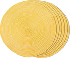 FunWheat Round Braided Placemats Set of 6 Place mats for Dining Tables Woven Heat Resistant Table Mats 15 inch (Yellow)