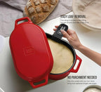 Kook Dutch Oven, for Bread Baking, Sourdough Loaf Pan, Dual Handles, Enameled Cast Iron, with Sling, Dishwasher Safe, 3.4 Qt, Cherry Ombre