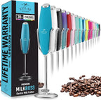 Zulay Kitchen Milk Frother Wand – High-Speed Handheld Frother with Upgraded Stand – Electric Foam Maker with Stainless Steel Whisk