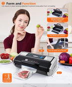 95kPa Vacuum Sealer Commercial Automatic Food Vacuum Sealer, 10-in-1 System, Auto Pop-Up Cover, Double Heat Seal, Easy-Lock Handle, Built-In Cutter with 1 Roll & 15 Bags, Black Silver