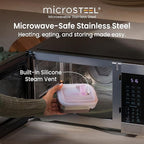 Bentgo MicroSteel Heat & Eat Container – Microwave-Safe, Leak-Proof, Easy-to-Clean, Lightweight Stainless Steel Reusable Food Storage with Airtight Silicone Lid (Lunch Size; 3-Cup Capacity; Dusk)