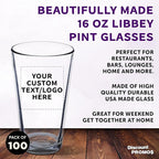 Custom Libbey Pint Glass 16 oz. Set of 100, Personalized Bulk Pack - Beer Glasses, Heavy Duty Drinkware - Clear