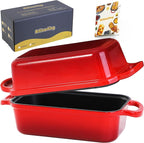 Cast Iron Bread Loaf Pan with Lid, Loaf Pans for Baking Bread 9x5, Enameled Bread Pans for Homemade Bread, Sourdough, Set of 2, Cherry