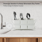 KAQAHIDO Utensil Caddy with Drain Holes, Cutlery Organizer for Kitchen Countertop Drawer 3pcs Bins Set Silverware Holder for Spoon, Fork and Knife, White