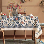 patdrea Designer Blue Small Tablecloth for Rectangle Table,Vintage Linen with Leaves and Floral Pattern Tablecloths,Farmhouse Decor Cover for Kitchen Dining Christmas,Thanksgiving,55"x71"-Ivar a