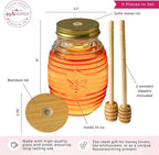 Kate Aspen 24oz. Bee Hive Shaped Honey Glass Mason Jar with Two Wooden Honey Dippers, Bamboo & Metal Lid, Kitchen Decor, Bumblebee Baby Shower Prize, Take Home Gift, Bee Decorations