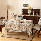 ISAENNE Designer Vintage Linen Extra Long Tablecloth Rectangle,Floral and Bird Pattern Elegant Table Cloth,Fall Wrinkle Resistant Decor Tablecloths for Dining Kitchen Christmas,67"*118"-Murad A