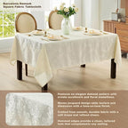 Newbridge Barcelona Luxury Damask Fabric Tablecloth, 70” x 70”, Square, Antique White, 100% Polyester, No Iron, Soil Resistant Dining Room, Party and Banquet Table Cover