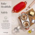 Dutch Oven For Sourdough Bread Baking – Enamelled Cast Iron Bread Loaf Pot – 500°F Oven Safe Non Stick Bread Pot – Double Round Loaf Space, 16.5cm Diameter, Orange, – by Nuovva