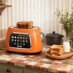 Toaster 2 Slice Smart Touch Screen, Retro 1.5'' Extra Wide Slot Stainless Steel Digital Bread Toaster with Memory Function, Bagel, Defrost, 6 Browning Level and Removable Crumb Tray, Orange