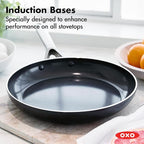 OXO Agility Series 12 Piece Cookware Pots and Pans Set, Ceramic Nonstick PFAS-Free, Induction, Skillets,Saucepans,Lids,Even Heating,Stainless Steel Handles,Chip-Free Rims,Dishwasher & Oven Safe,Black