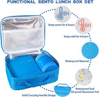Bento Lunch Box Set for Kids with 10oz Soup Thermo, Leak-Proof Lunch Containers with 4 Compartment, Thermo Hot Food Jar and Insulated Lunch Bag for Kids to School,BPA-Free(Blue)