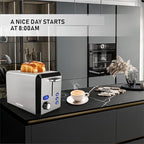 Toaster 2 Slice, Wide Slot Stainless Steel Toaster with 6 Browning Levels, Reheat & Defrost, for Bagel, Toast, Bread, Kitchen Essentials, Removable Crumb Tray (sliver)