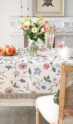 ISAENNE Designer Chinoiserie Linen Floral Extra Long Tablecloth Rectangle,White Wrinkle Resistant Table Cloth,Elegant Decor Tablecloths for Dining Thanksgiving Kitchen Party,67"*118"-Daffy