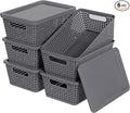 Plastic Storage Baskets With Lid, Storage Bins for Organizing, Stackable Decorative Containers for Shelves Drawers Desktop Closet Playroom Classroom Office, 6 Pack-Grey