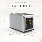 Rae Dunn 2 Slice Smart Toaster, Digital Display, Wide Slots, 8 Browning Levels, 6 Bread Types, 4 Functions (Defrost, Reheat, Cancel, Add Time), 825W Stainless Steel