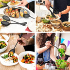 LIANYU 9-Piece Large Black Serving Utensils Set, 9.8 Inch Stainless Steel Buffet Serving Spoons Forks and Tongs Set, Ideal for Party Catering, Mirror Finished, Dishwasher Safe