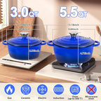 Romswi Enameled Cast Iron Dutch Oven Set - 3qt & 5.5qt Dual Combo - 7-Layer Professional Grade Dutch oven pot with lid - Oven Safe for Braising, Stews, Roasting, Bread Baking - Blue Bread Dutch Oven