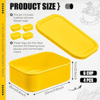 Nuogo 4 Pcs 6 Cup Silicone Freezer Trays with Lid Soup Containers Reusable Freezer Silicone Molds Rectangle Containers Ice Trays for Soups Sauces Stews Curries, Yellow